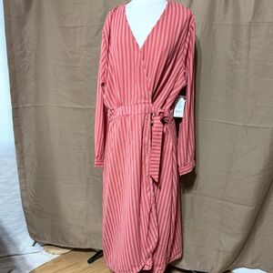 Time and Tru Coral Pink Striped Wrap Dress